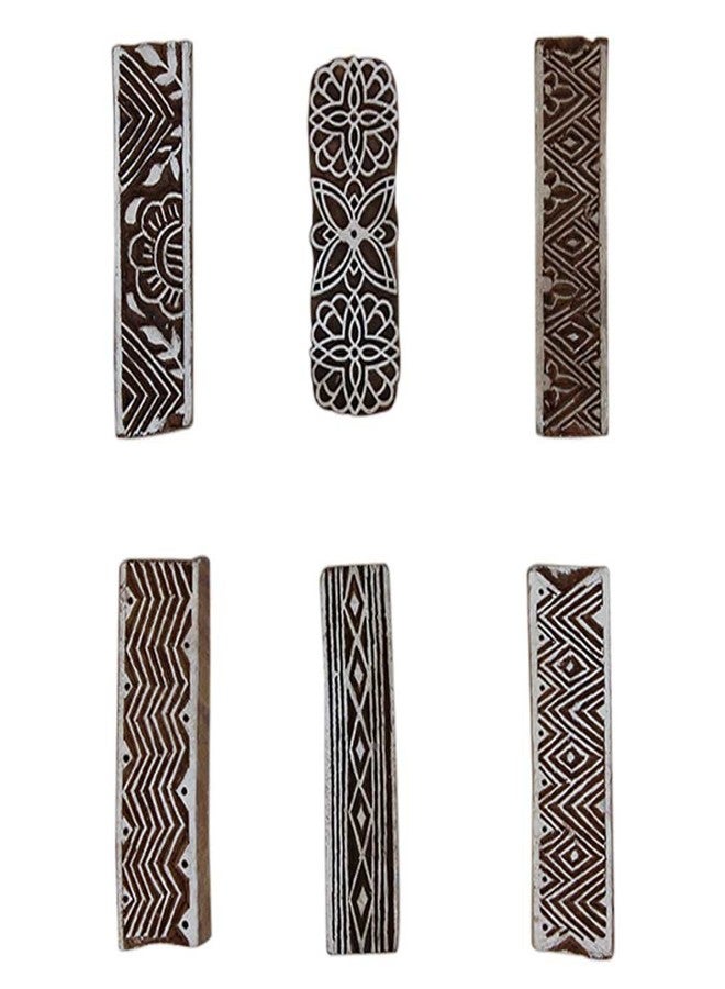 Indian-Shelf Handmade Vocalforlocal Set of 6 New Mix Wooden Printing Block (2.54 cm, Brown) - Image 1